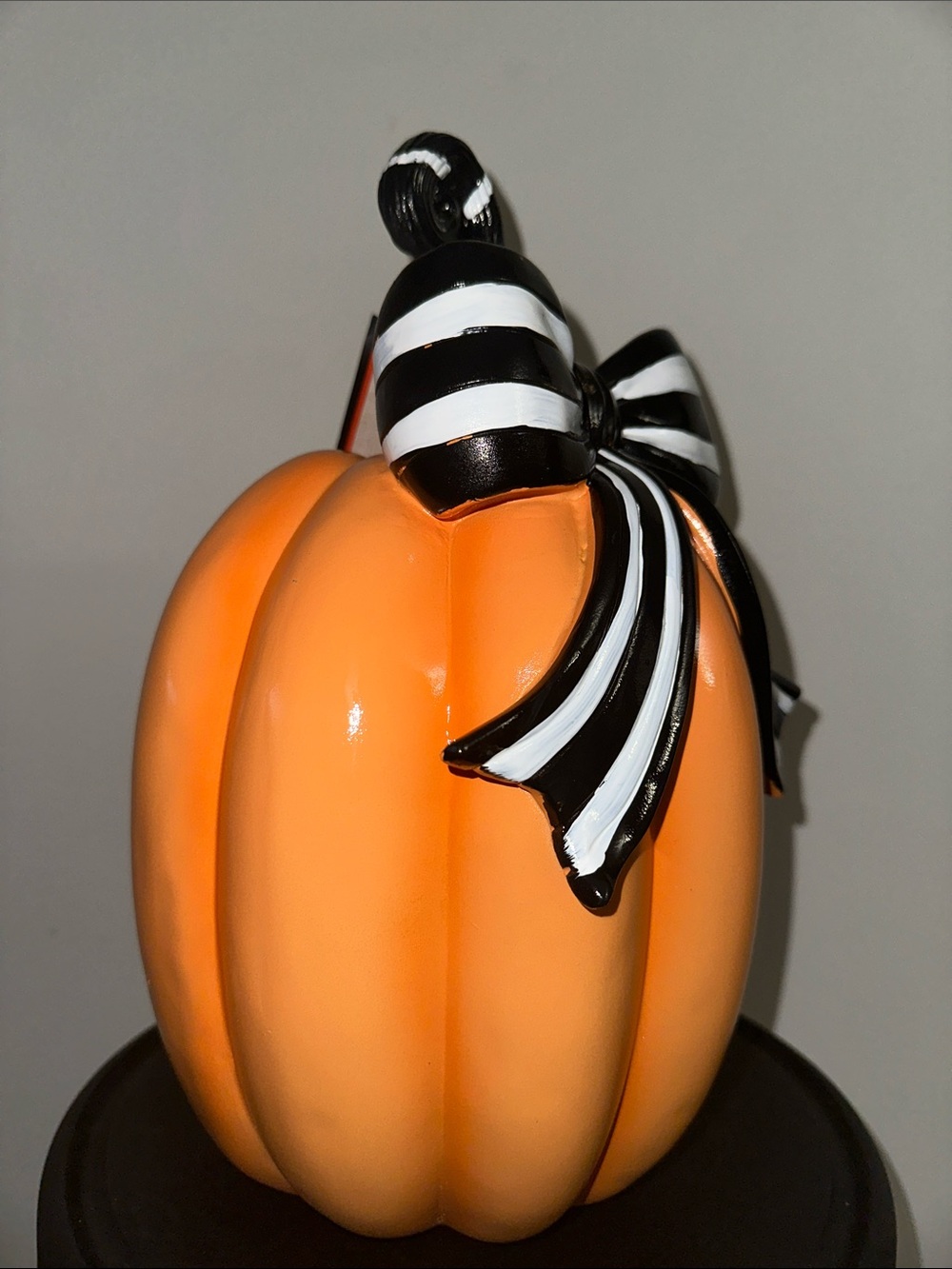 Orange Pumpkin Table Decor with Black & White Striped Bow - McKenzie Childs insp - Picture 3 of 3